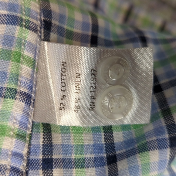 Johnnie-O Plaid Linen Blend Button Up Shirt - Picture 8 of 9